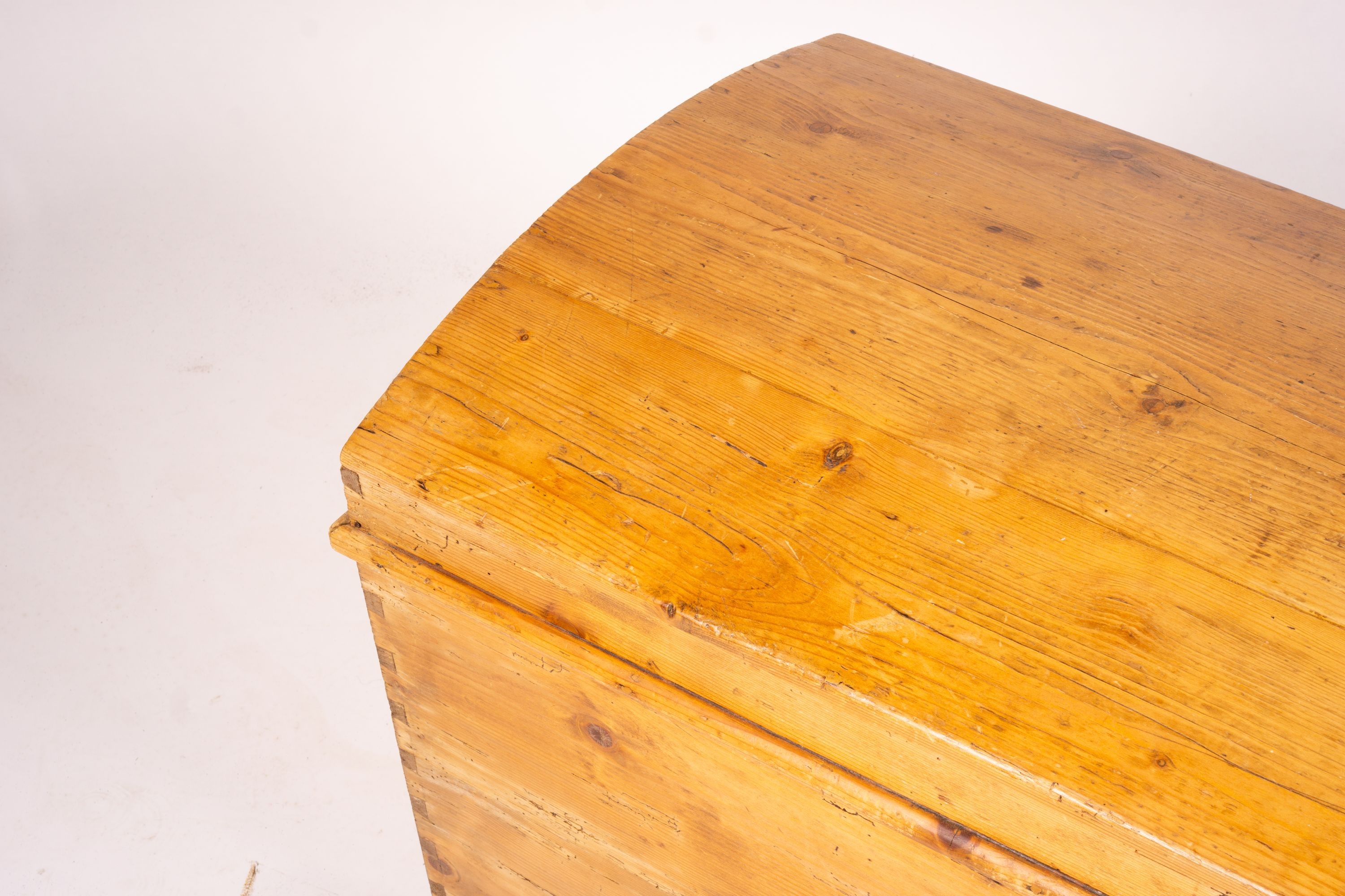 A 19th century Continental pine dome top trunk, length 98cm, width 54cm, height 58cm